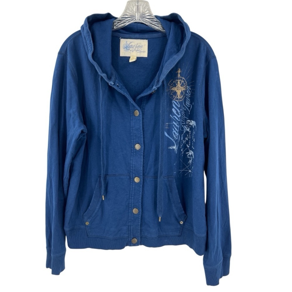 Vintage Lauren Ralph Lauren Y2K Women's Blue Bomber Jacket XL